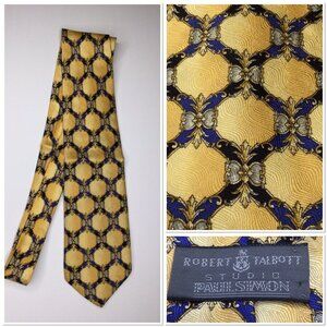 Robert Talbott Studio Paul Simon Gold & Blue Geometric Patterned Silk Tie